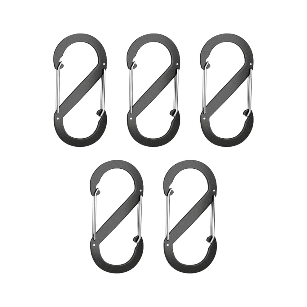 (Black) 5pcs S Carabiner Keyring Clip, Keychain Clip Locking Carabiner Keyring Clip Double Clip Hook for Outdoor Hiking Fishing Camping