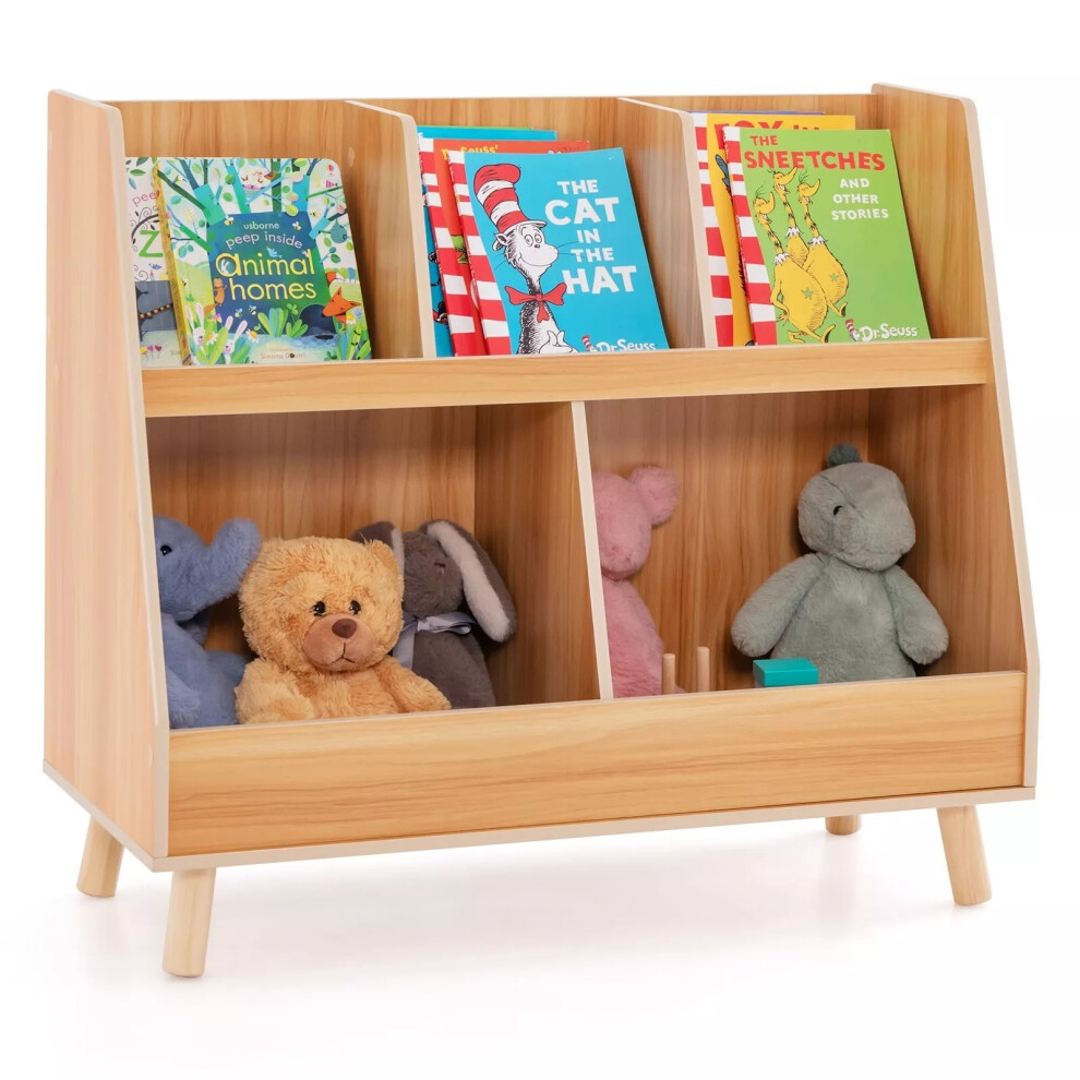 5-Cubby Kids Toy Storage Organizer Wooden Children Bookcase Bookshelf