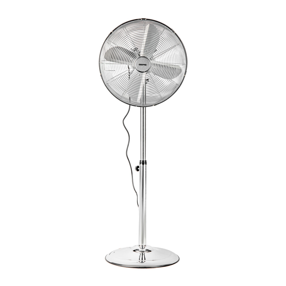 (Chrome) GEEPAS 16-Inch Metal Pedestal Fan | Electric Standing Floor Fan With 3 Speed 4 PC Aluminium Blades 50W