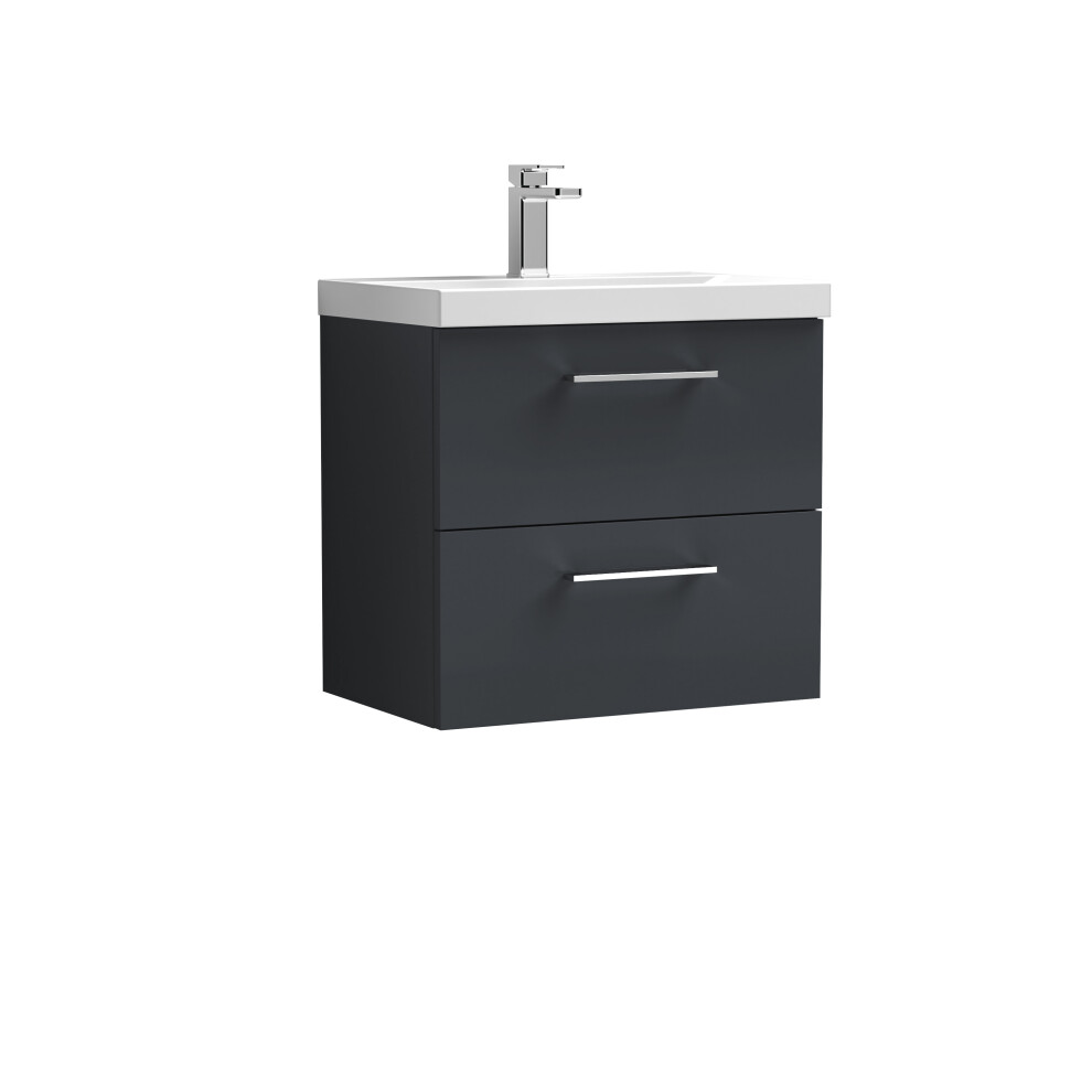 Wall Hung 2 Drawer Vanity Unit & Mid-Edge Ceramic Basin, Soft Black, 600mm