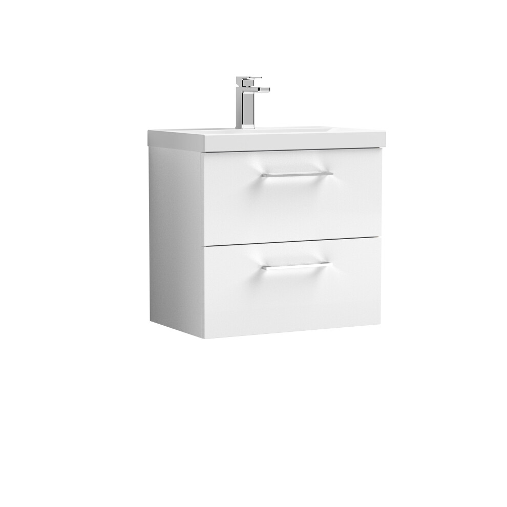 Wall Hung 2 Drawer Vanity Unit with Mid-Edge Ceramic Basin, 600mm - Gloss White