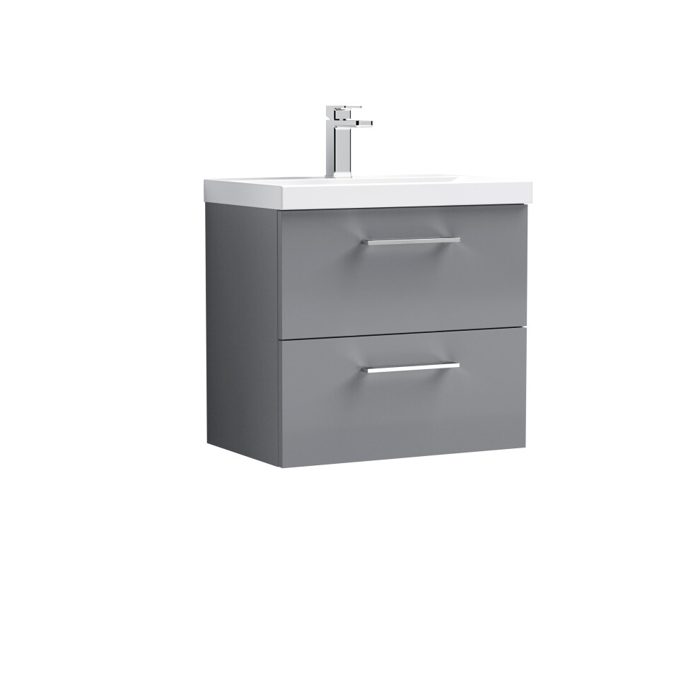 Wall Hung 2 Drawer Vanity Unit & Mid-Edge Ceramic Basin, Satin Grey, 600mm