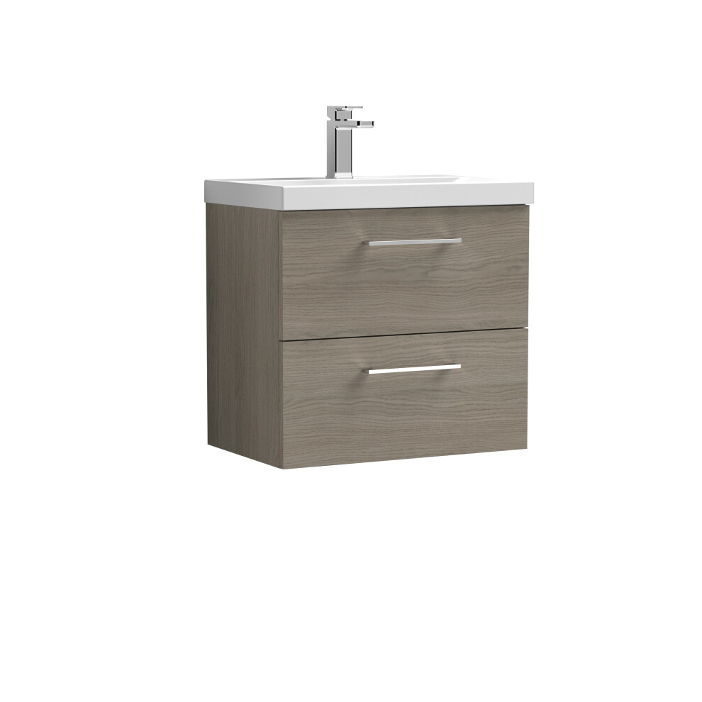 Balterley Wall Hung 2 Drawer Vanity Unit With Mid-Edge Ceramic Basin, 600Mm - Woodgrain Solace Oak Brown