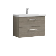 Wall Hung 2 Drawer Vanity Unit with Mid-Edge Ceramic Basin, 800mm - Woodgrain Solace Oak