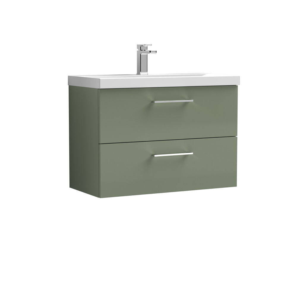 Wall Hung 2 Drawer Vanity Unit with Mid-Edge Ceramic Basin, 800mm - Satin Green