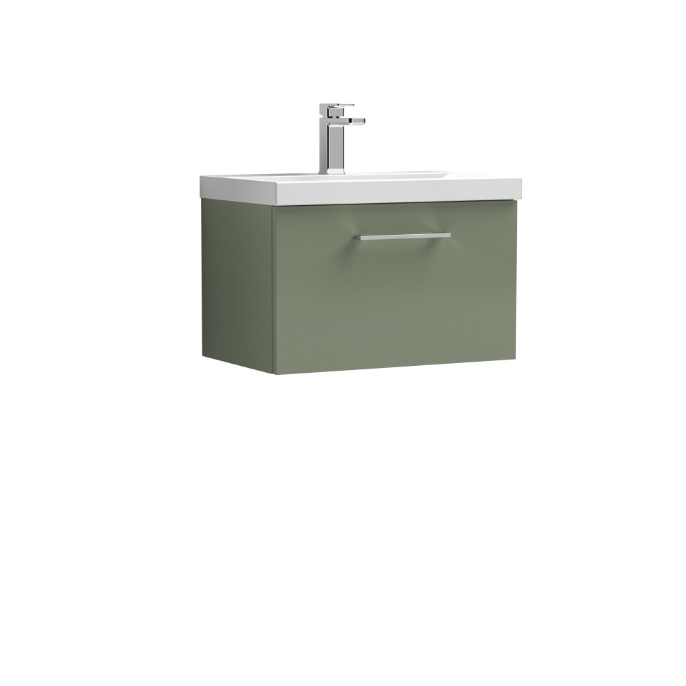 Wall Hung 1 Drawer Vanity Unit with Mid-Edge Ceramic Basin, 600mm - Satin Green