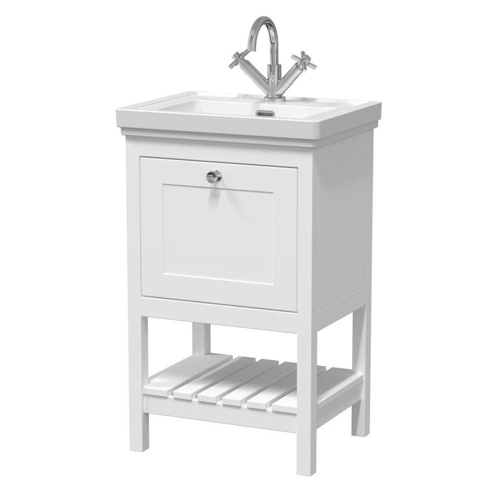 Traditional Furniture Floor Standing 1 Drawer Vanity & 1 Tap Hole Fireclay Basin, 500mm, Pure White