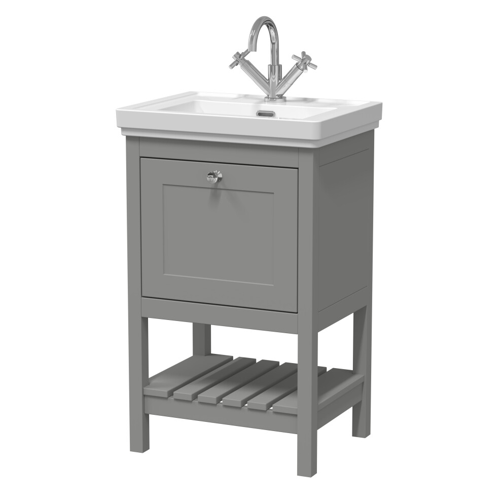 Traditional Furniture Floor Standing 1 Drawer Vanity & 1 Tap Hole Fireclay Basin, 500mm, Cool Grey