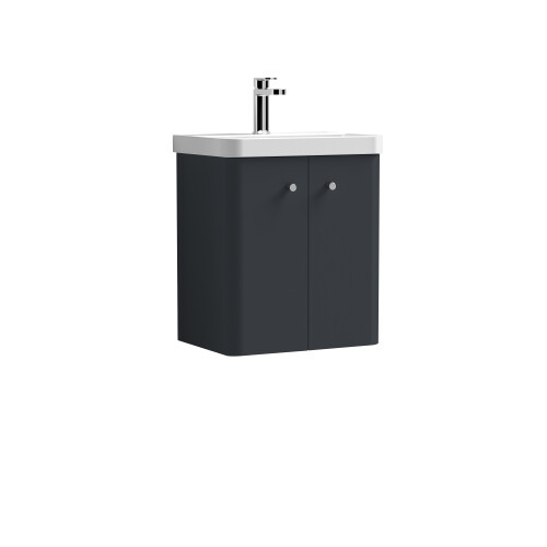 Balterley Wall Hung 2 Door Vanity Unit with Ceramic Sink - 500mm - Soft Black 2