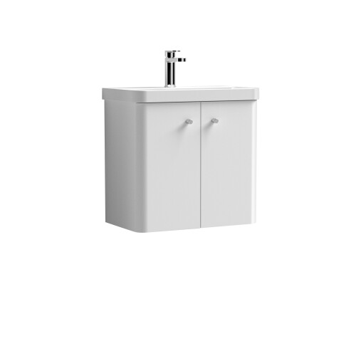 Balterley Wall Hung 2 Door Vanity Unit with Ceramic Sink - 600mm - Gloss White 2