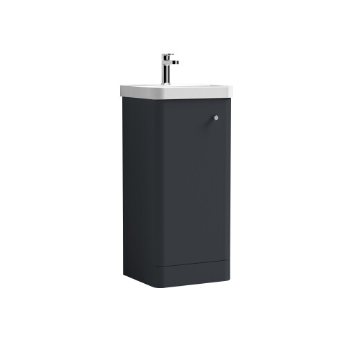 Balterley Floor Standing 1 Door Vanity Unit with Ceramic Basin - 400mm - Soft Black 2