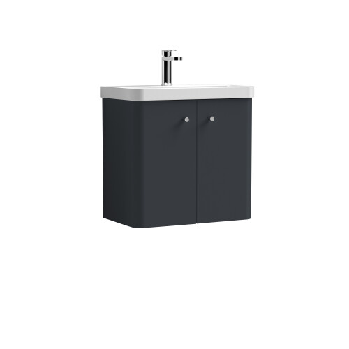 Balterley Wall Hung 2 Door Vanity Unit with Ceramic Sink - 600mm - Soft Black 2