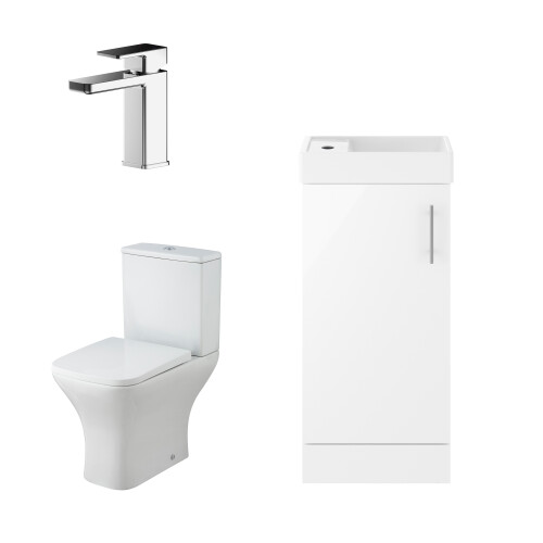 Balterley Vanity Basin Unit, Tap, and Toilet Set - Gloss White/Chrome 1