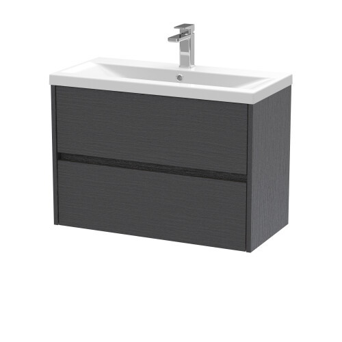 Balterley Square Wall Hung 2 Drawer Vanity Unit & Ceramic Basin, 800mm - Woodgrain Graphite Grey 2