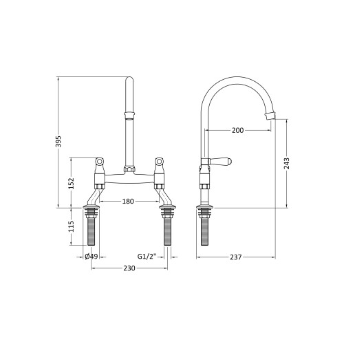 Balterley Traditional Bridge Mixer Kitchen Tap with Lever Handles - Chrome 1