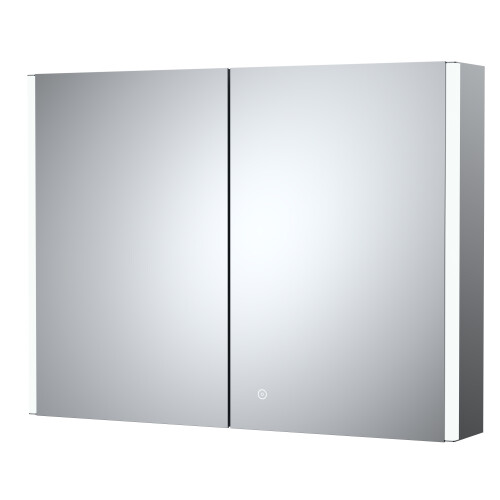 Balterley Rectangular 2 Door Touch Sensor Mirror Cabinet with 2 Shelves, Demister & Shaver Socket, 800mm - White/Chrome 1