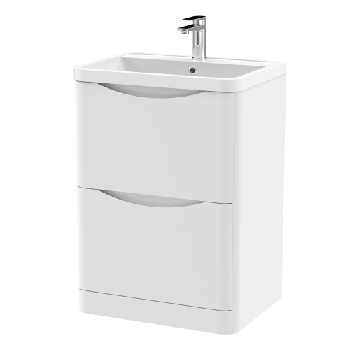 Balterley Floor Standing 2 Drawer Vanity Basin Unit with Polymarble Basin, 600mm - Satin White 2