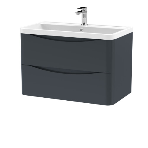 Balterley Wall Hung 2 Drawer Vanity Basin Unit with Polymarble Basin, 800mm - Soft Black 2