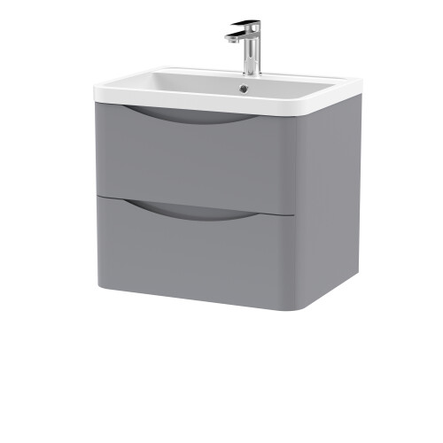 Balterley Wall Hung 2 Drawer Vanity Basin Unit with Polymarble Basin, 600mm - Satin Grey 2