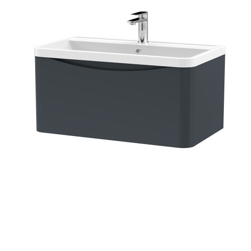 Balterley Wall Hung 1 Drawer Vanity Basin Unit with Polymarble Basin, 800mm - Soft Black 2