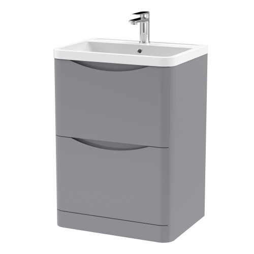 Balterley Floor Standing 2 Drawer Vanity Basin Unit with Polymarble Basin, 600mm - Satin Grey 2
