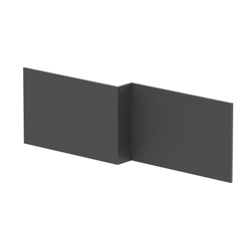 Balterley 1700mm Edge/Power L Shape Square Front Bath Panel - Textured Woodgrain Graphite Grey 2