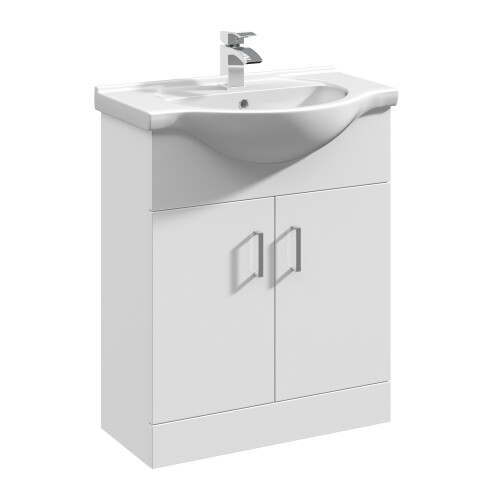 Balterley 2 Door Vanity Basin Unit with Round Basin - 650mm - Gloss White 2