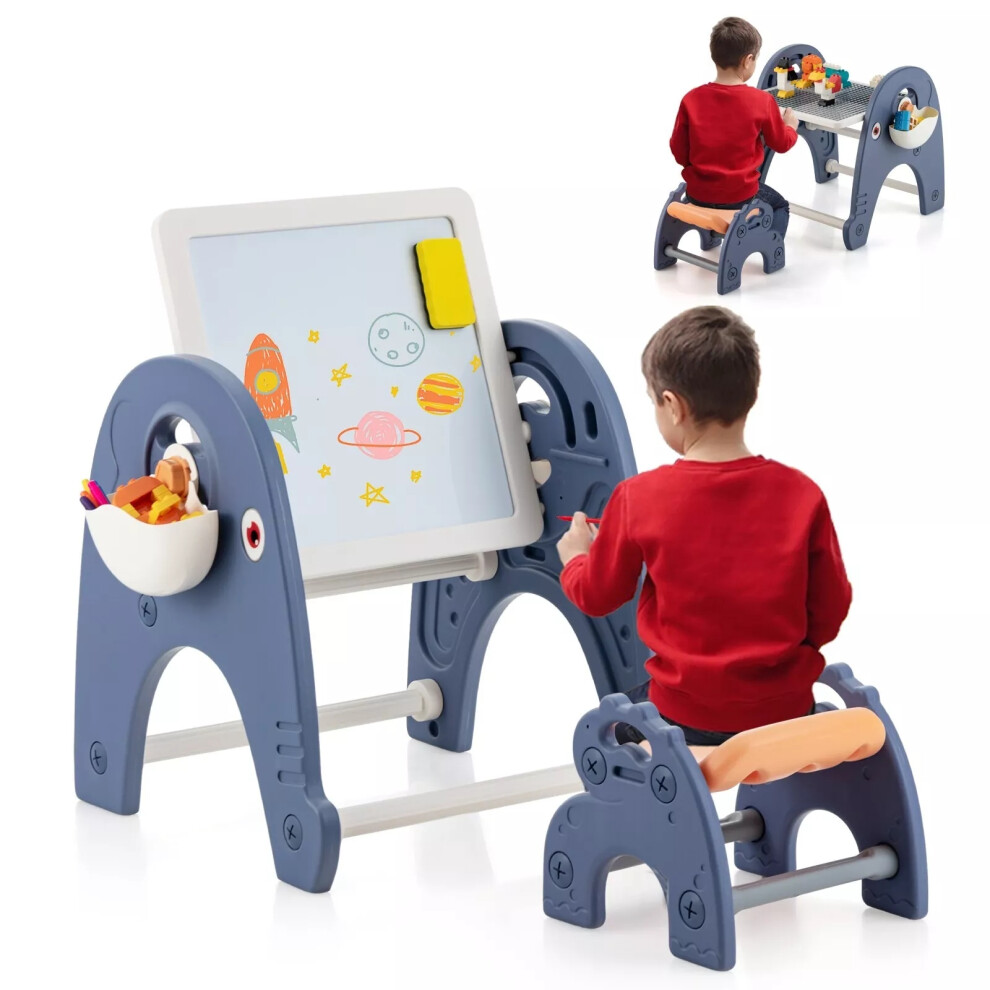 Kids Art Easel & Stool Set Double-Side Convertible Table W/ Markers