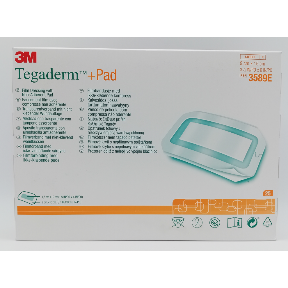 3M Tegaderm Film + Pad 9Cm X 15Cm Box Of 25 - Ref: 3589