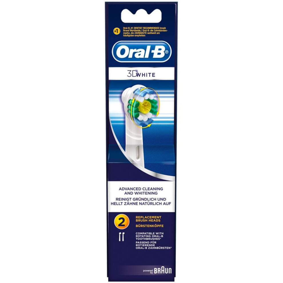 Braun Oral-B 3D White Refill Toothbrush Head 2's, 3D Cleaning Oscillating, Rotating, and Pulsating, CrissCross Bristles, Effective Stain Removal