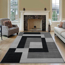 (160 X 230 cm, Milo Black Grey) Luxury Printed Rugs Large Runner Rug & Door Mats
