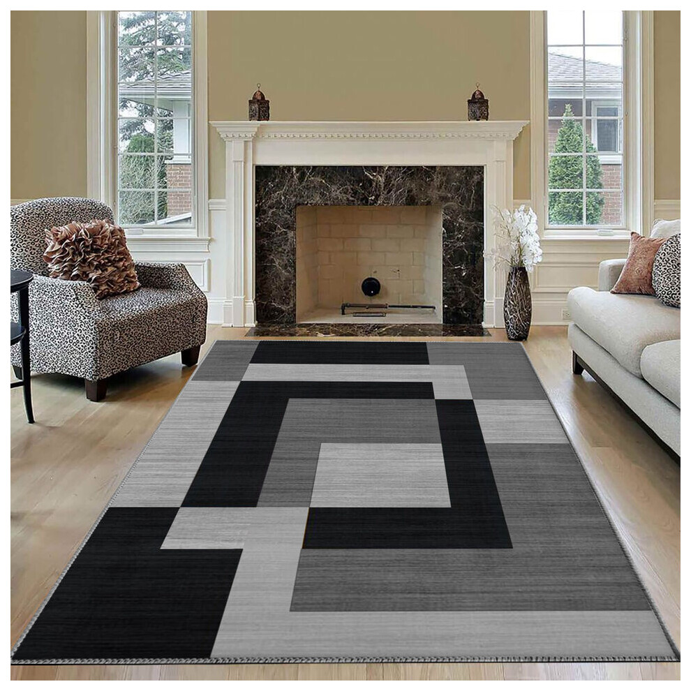 Oxford Homeware (160 X 230 Cm, Milo Black Grey) Luxury Printed Rugs Large Runner Rug & Door Mats Multicoloured