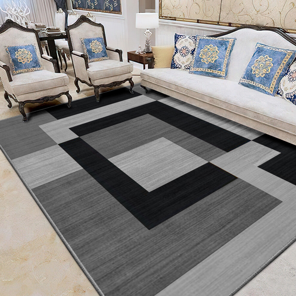 Oxford Homeware (200 X 290 Cm, Milo Black Grey) Luxury Printed Rugs Large Runner Rug & Door Mats Multicoloured