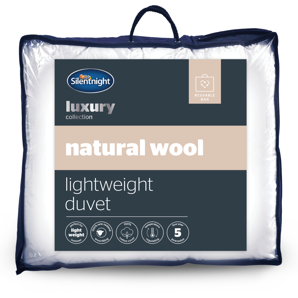 (Double, Lightweight) Silentnight Natural Wool Duvet Temperature Regulating Cotton Cover