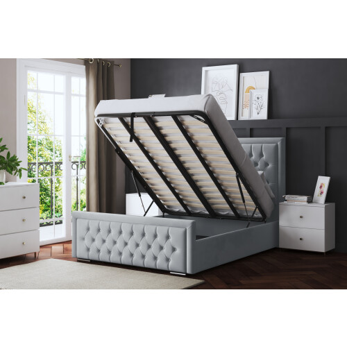 DS Living (Single, Silver) Allegra Upholstered Bed with Ottoman 2