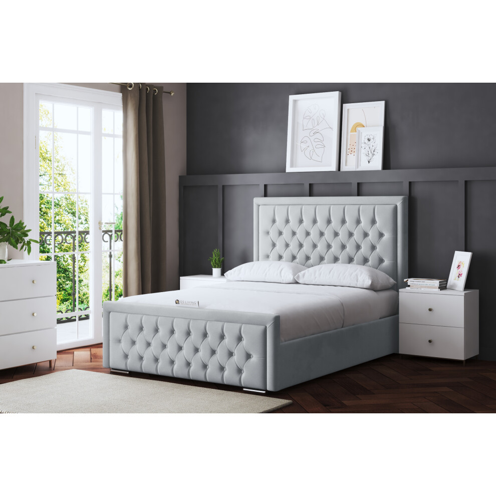 (Small Double, Silver) Allegra Upholstered Bed with Ottoman