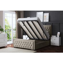 (Double, Cream) Allegra Upholstered Bed with Ottoman