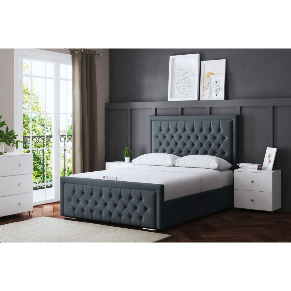 (King, Steel) Allegra Upholstered Bed with Ottoman