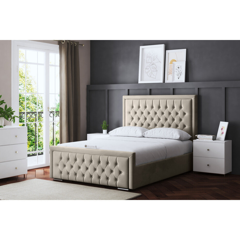 Ds Living (King, Cream) Allegra Upholstered Bed With Ottoman