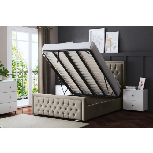 DS Living (King, Cream) Allegra Upholstered Bed with Ottoman 2