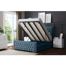 (King, Blue) Allegra Upholstered Bed with Ottoman