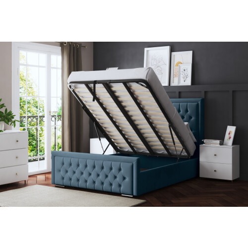 DS Living (King, Blue) Allegra Upholstered Bed with Ottoman