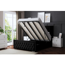 (King, Black) Allegra Upholstered Bed with Ottoman