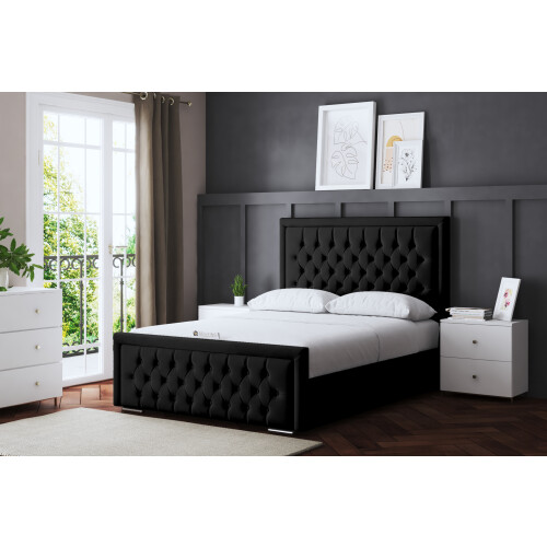 DS Living (King, Black) Allegra Upholstered Bed with Ottoman 2