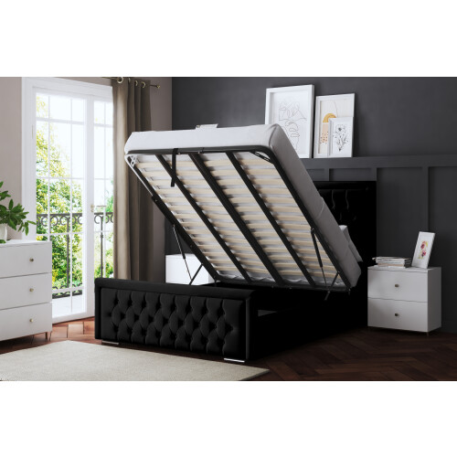 DS Living (Super King, Black) Allegra Upholstered Bed with Ottoman 2