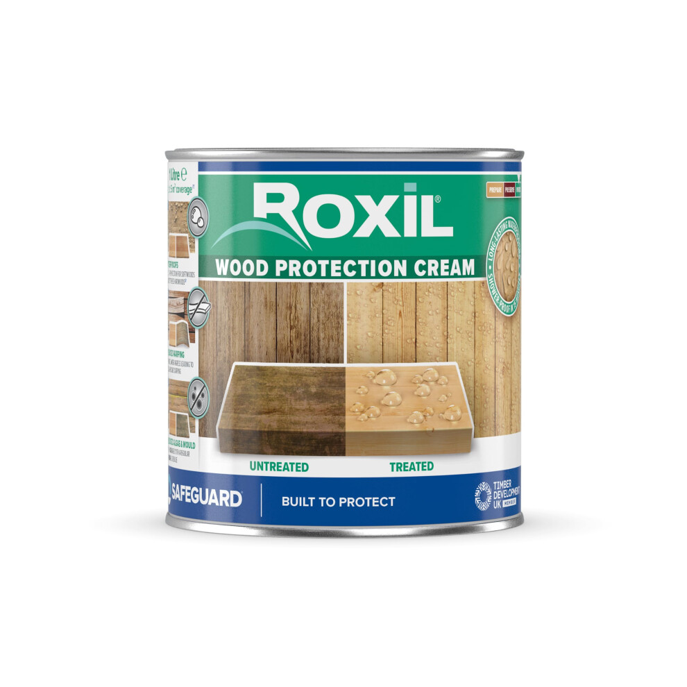Roxil (1L) Wood Protection - Clear - Wood Waterproofing Sealer. Preserves Outdoor Wood: Fences, Decking, Furniture, Sheds Cream