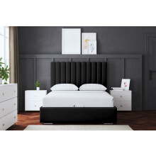 (Single, Black) Evangeline Panel Upholstered Bed