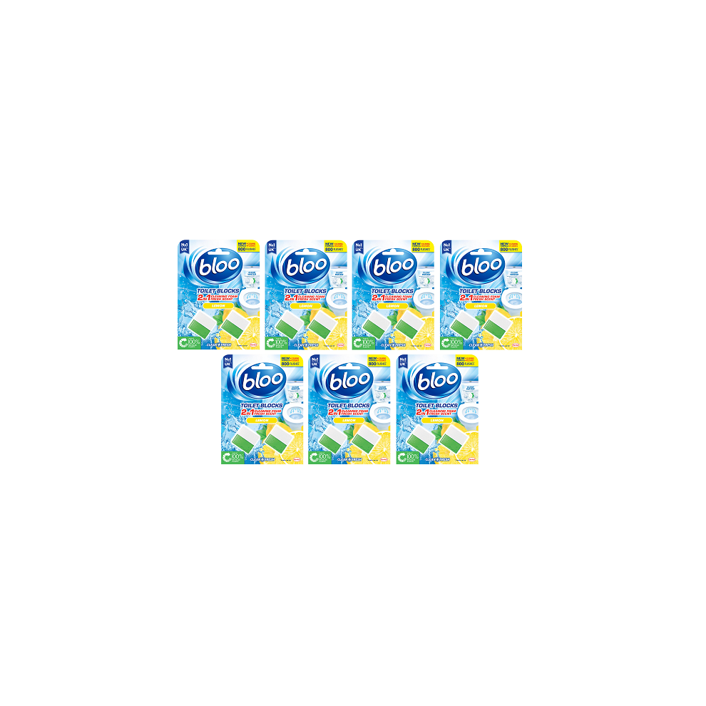 Bloo In Cistern Bathroom Toilet Cleaning Blocks 2 in 1 Lemon 2x50g (x7 Packets)