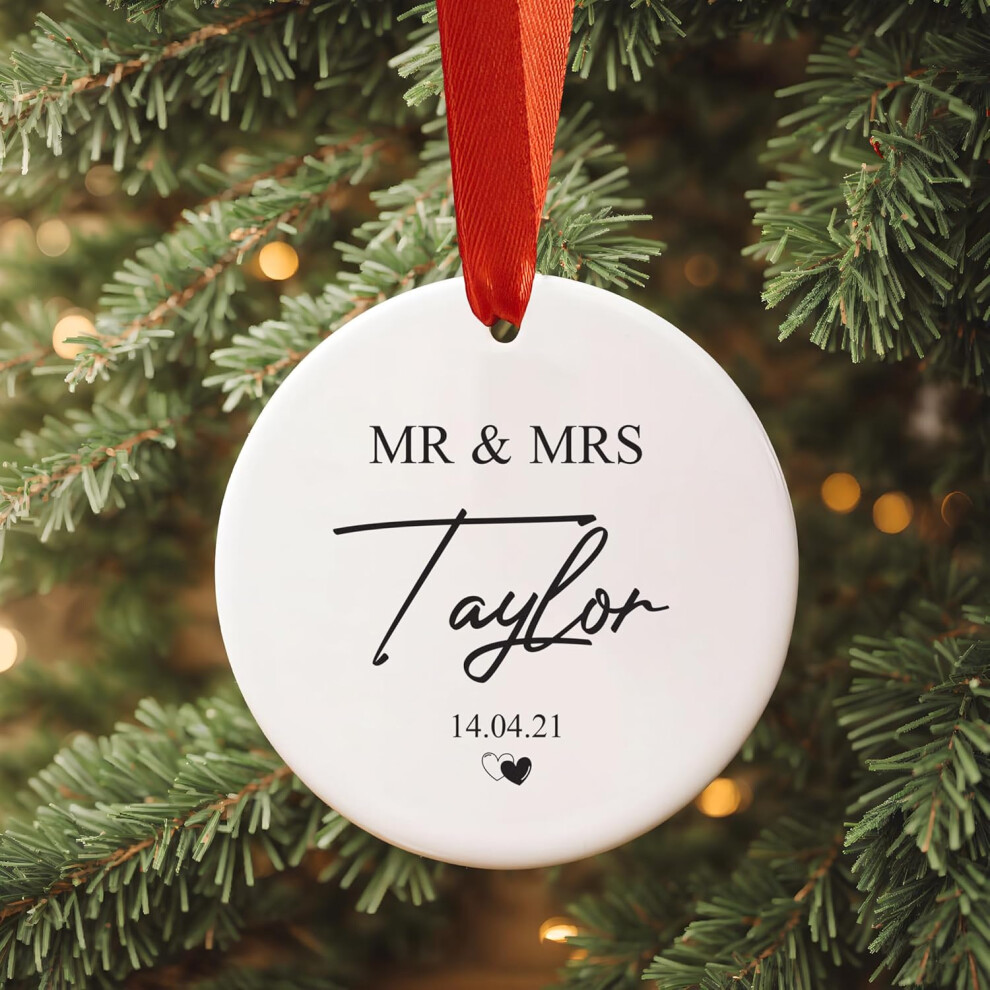 Active Window Films (Style 3) Ceramic Just Married Hanging Keepsake - Personalised Wedding Date Ornament - Unique Wedding Gift For Newlyweds, Custom Wedding Keepsake