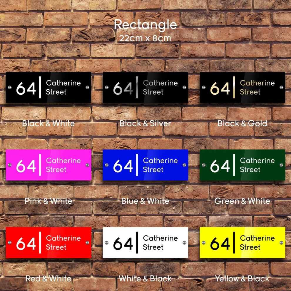 (Rectangle 22cm x 8cm) Personalised House Sign, Laser Cut, Custom Front Door Acrylic Number Plaque